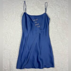 La Senza Blue Satin Slip Dress with Text and Kiss Motif